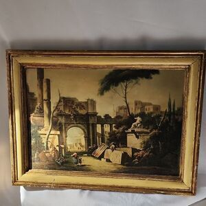 Vintage Wooden Art Wall Decor Reproduction Giuseppe Zais Painting Arch Ruins